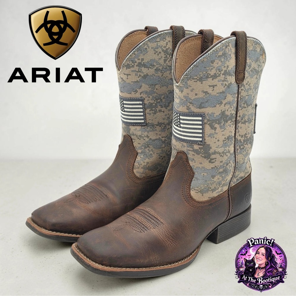 Ariat Patriot Cowboy Boots Mens 6 Womens 8.5 Brown Leather Digital Camo American